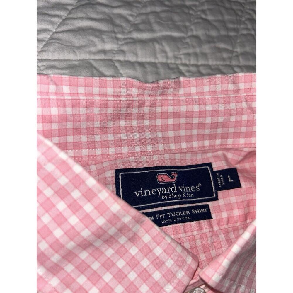 VINEYARD VINES MENS SHIRT L SLIM "TUCKER" PINK WHITE GINGHAM CHECK - Picture 4 of 5